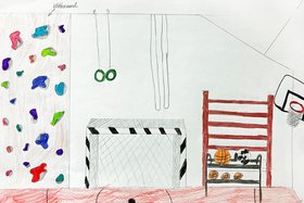 Gemalter Innenraum der Sporthalle
