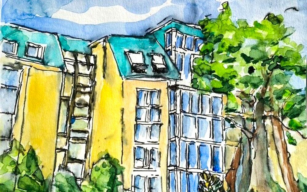 Zeichnung der Fassade des Augustinum Kleinmachnow 