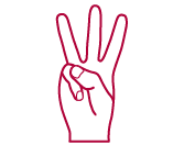 Piktogramm einer Hand, die drei Finger zeigt