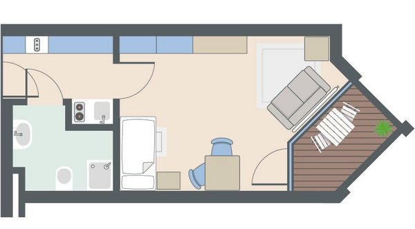 1-Zimmer-Wohnung mit 30 Quadratmetern