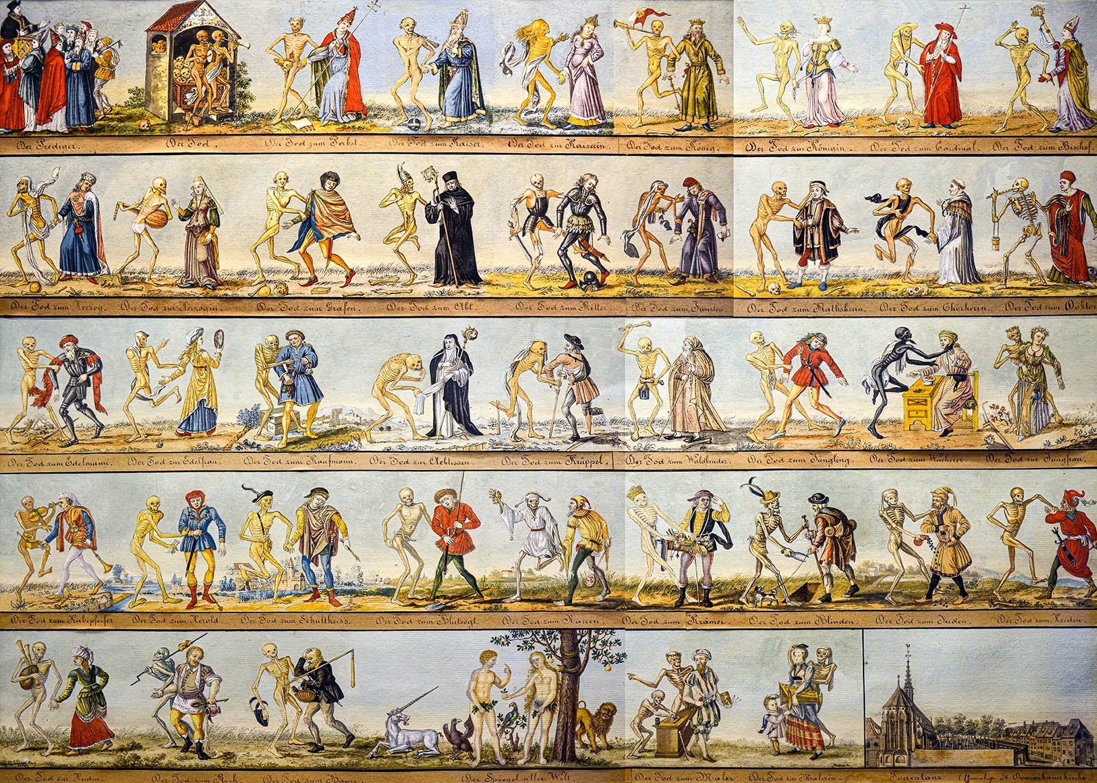 Aquarellkopie (1806) des Basler Totentanz von 1440