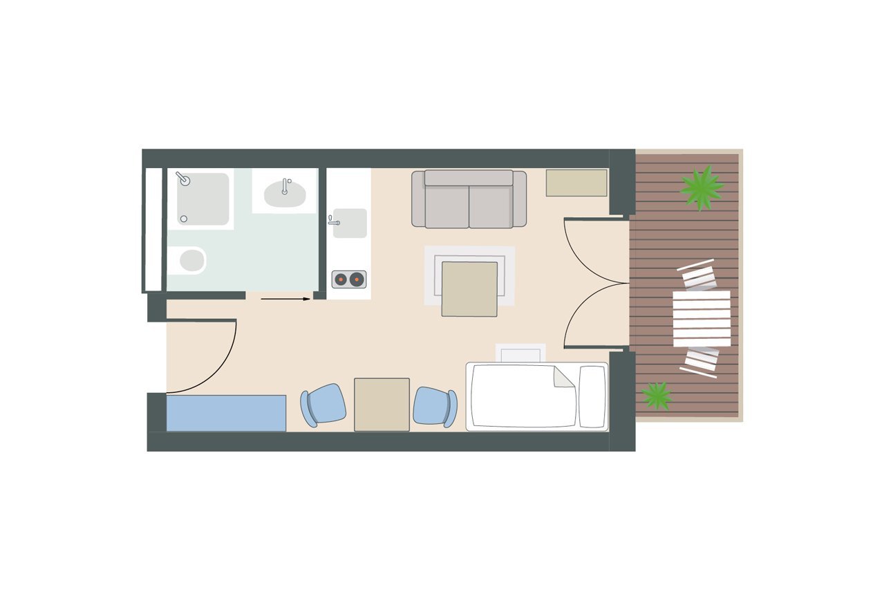 Grundriss einer 31-Quadratmeter-Wohnung des Augustinum Berchtesgadener Land
