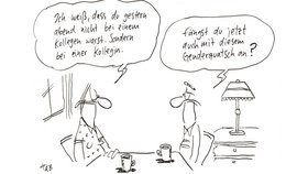 Cartoon zum Thema Gendern anlässlich der Lesung von Eilas Hauck und Dominik Bauer im Augustinum Bad Soden