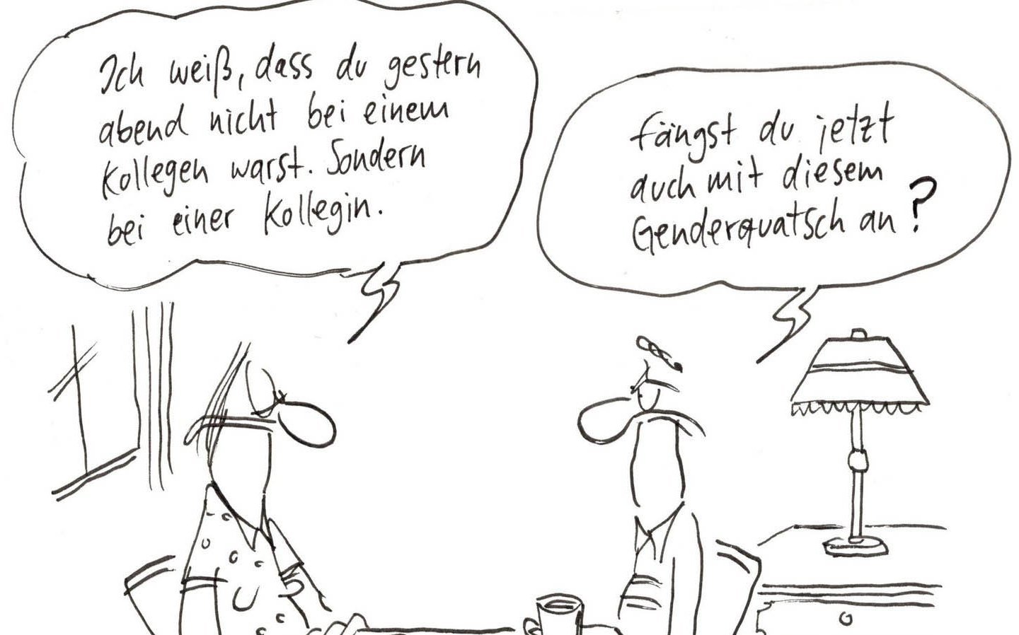Conversation zwischen Mann und Frau als Cartoon dargestellt